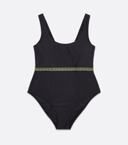 New Look Curves Black Monogram Belted Swimsuit